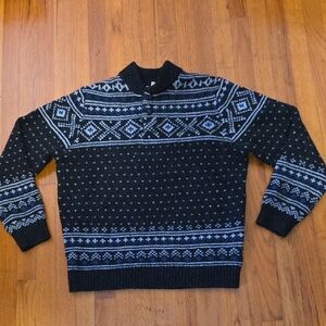 Men's Black and Blue Patterned Sweater